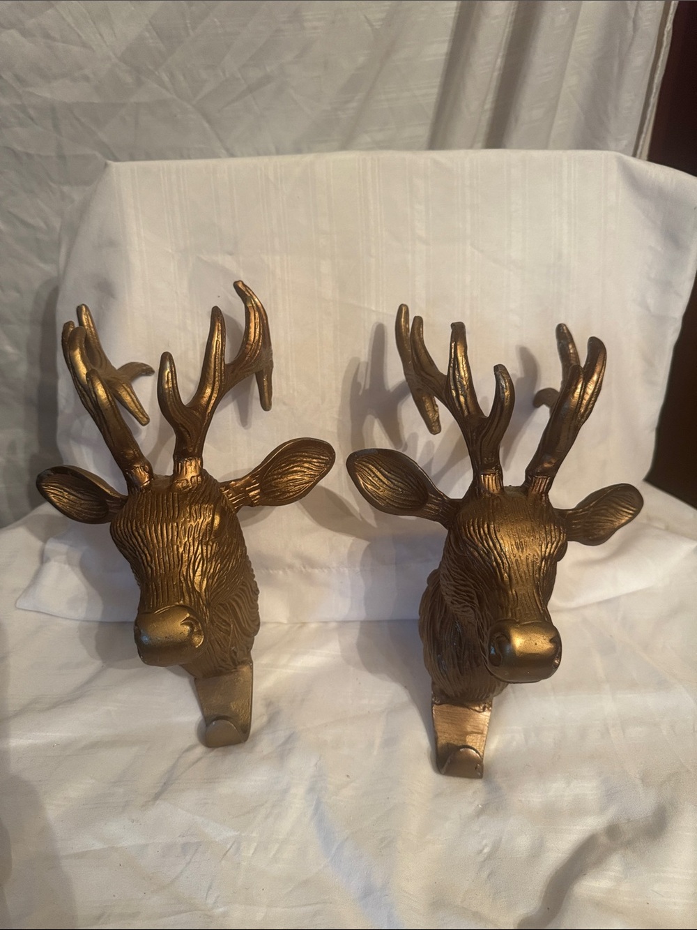 Two Gold-Toned Metal Deer Head W Attached Loop Hanger